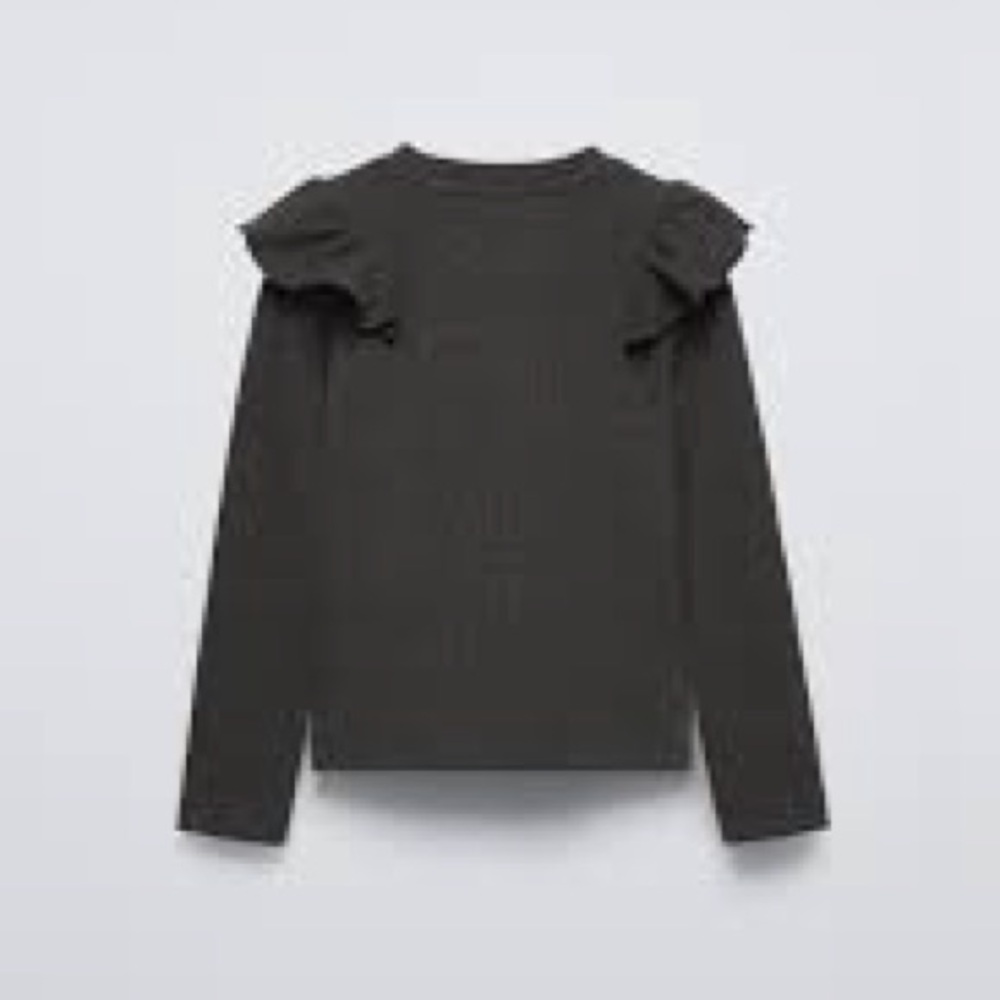 $12 ADD ON Zara Girls Embroidered Eyelet Ruffle Long Sleeve top ribbed Gray